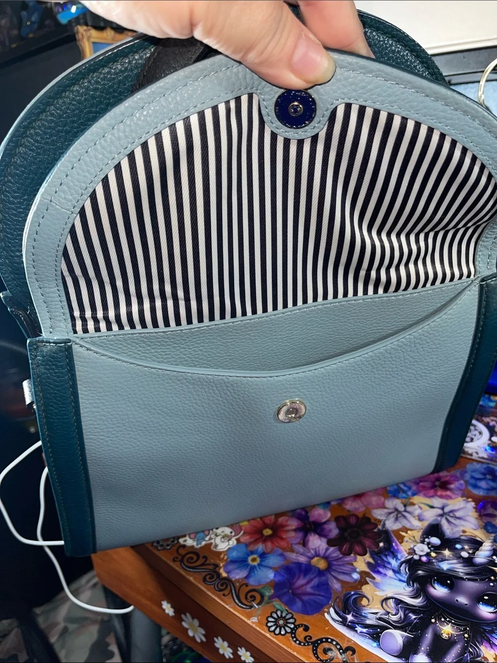 kate spade two-tone teal and light blue leather satchel